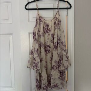 Altar'd State Cream and Purple Floral Off-The-Shoulder Dress
